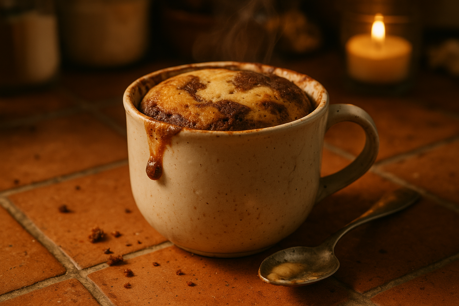 Queque en taza microondas en 5 min: tiempos por potencia (700–1000 W) y truco anti-gomoso Post image